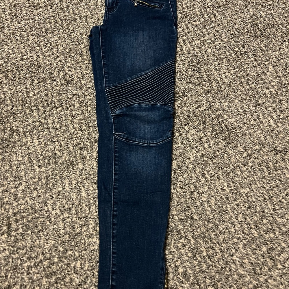 Sneak Peek Dark Indigo Moto-Detail Skinny Jeans